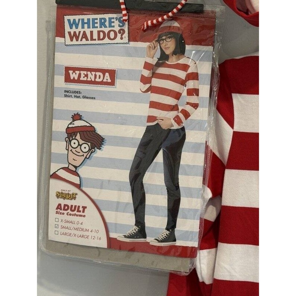 Spirit Costume Wheres Waldo Wenda Striped Shirt Pompom Hat Glasses Headband S M